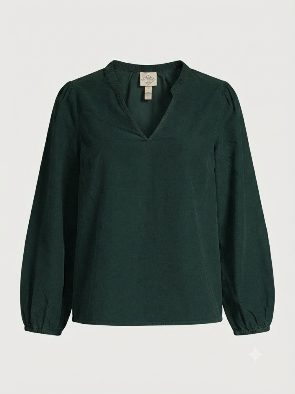 St. John's Bay Women's Green Corduroy V-Neck Long Sleeve Blouse - Size Medium